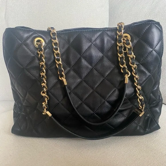 Susannah Michael Kors Black Quilted Chain Tote Bag - Picture 1 of 12